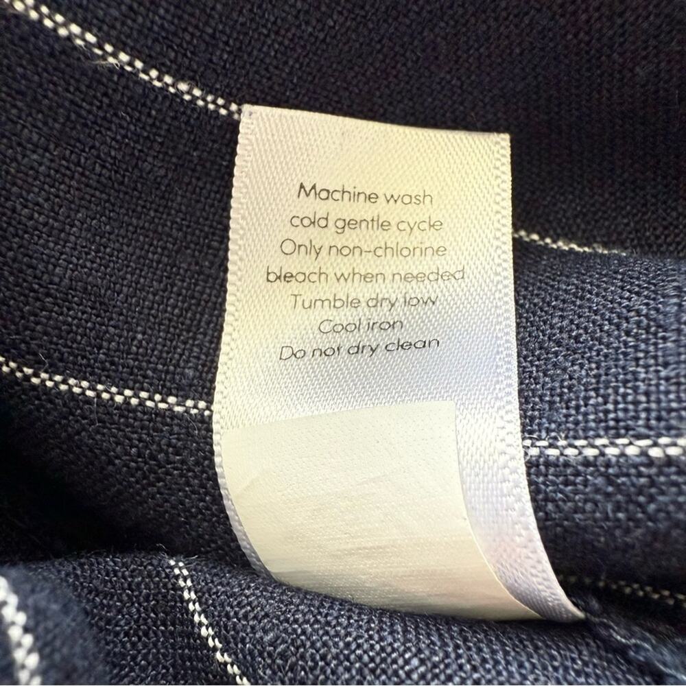 ATHLETA 100% Linen Bali Navy Blue Stripe Wide Leg Drawstring Crop Pants Sz 4 - Picture 12 of 14